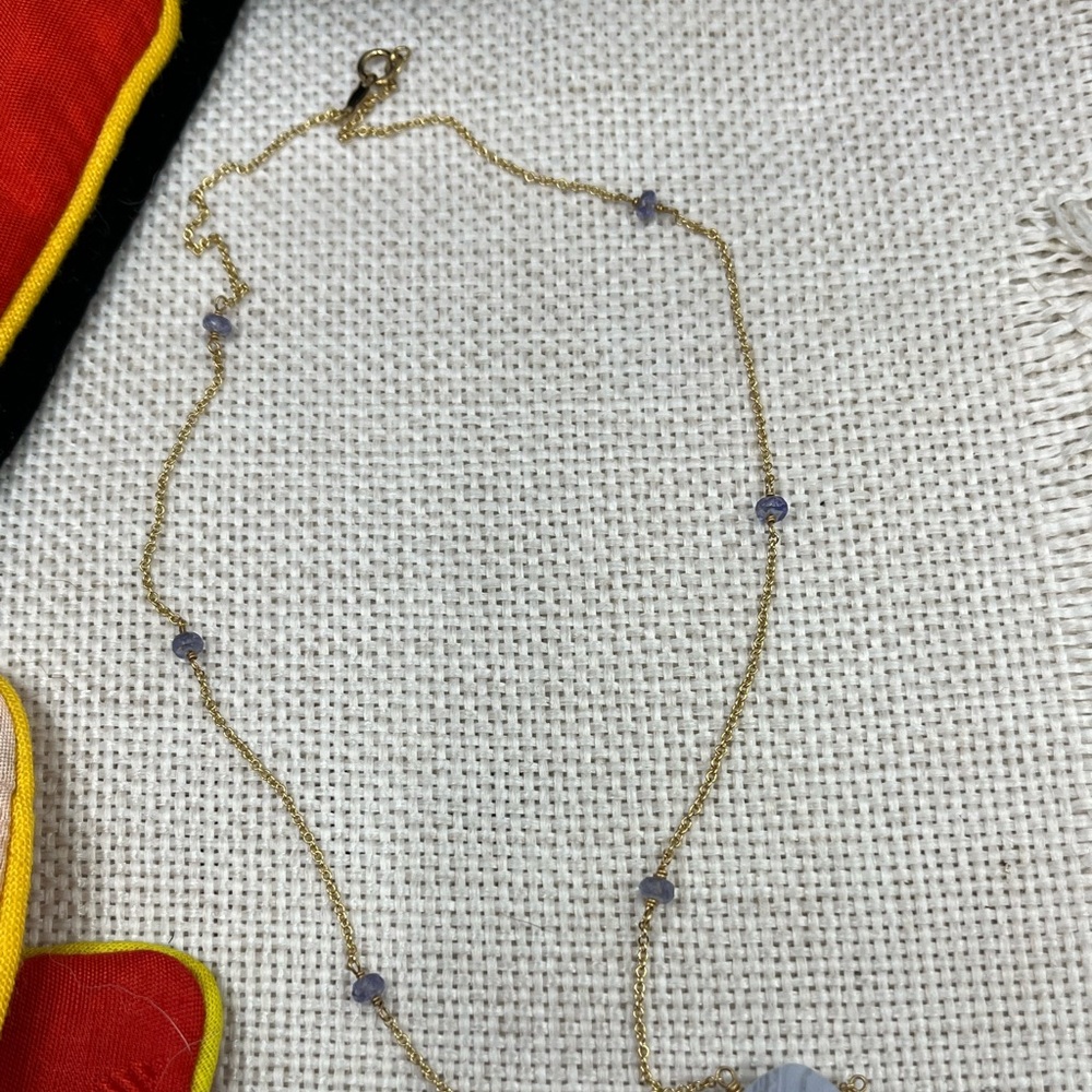 Vintage IBB 14K Gold Blue Lace Agate Pendant Necklace with Amethyst Accents 16" - Picture 14 of 17